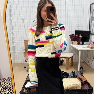 MOTHER Rainbow Striped Cable Knit Sweater